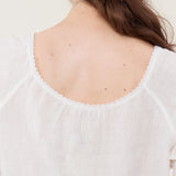 100% Linen Square Neck Lace Trim Pintuck Blouse