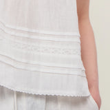 100% Linen Square Neck Lace Trim Pintuck Blouse