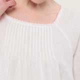 100% Linen Square Neck Lace Trim Pintuck Blouse