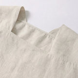 100% Linen Square Neck Short Sleeve Blouse