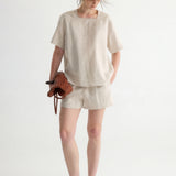 100% Linen Square Neck Short Sleeve Blouse