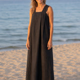 100% Linen Square Neck Side Pocket Sleeveless Maxi Dress