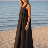 100% Linen Square Neck Side Pocket Sleeveless Maxi Dress