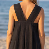 100% Linen Square Neck Side Pocket Sleeveless Maxi Dress