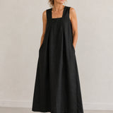 100% Linen Square Neck Side Pocket Sleeveless Maxi Dress