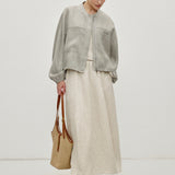 100% Linen Stand Collar Elasticized Hem Oversized Jacket