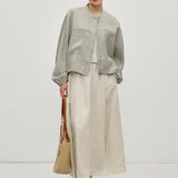 100% Linen Stand Collar Elasticized Hem Oversized Jacket
