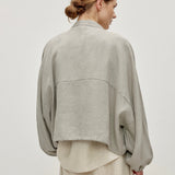 100% Linen Stand Collar Elasticized Hem Oversized Jacket