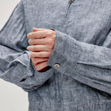 100% Linen Stand Collar Elasticized Hem Zipper Bomber Jacket