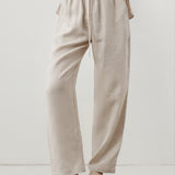 100% Linen Elastic Drawstring Straight Leg Pants