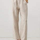 100% Linen Elastic Drawstring Straight Leg Pants