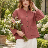 100% Linen Stand Collar Pocket Jacket