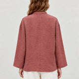 100% Linen Stand Collar Pocket Jacket