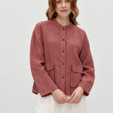 100% Linen Stand Collar Pocket Jacket