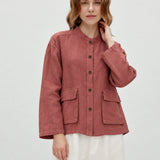 100% Linen Stand Collar Pocket Jacket