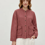 100% Linen Stand Collar Pocket Jacket