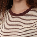 100% Linen Stripe Crew Neck Chest Pocket T-Shirt