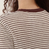 100% Linen Stripe Crew Neck Chest Pocket T-Shirt