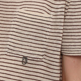 100% Linen Stripe Crew Neck Chest Pocket T-Shirt
