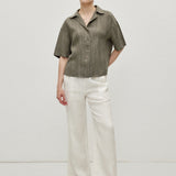 100% Linen Drawstring Waist Patch Pockets Straight Leg Pants