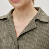 100% Linen Stripe Cuban Collar Half Sleeve Shirt