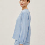 100% Linen Stripe Hand-beaded V-neck Blouse