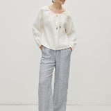 100% Linen Striped Elastic Waist Straight Leg Pants