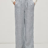 100% Linen Striped Elastic Waist Straight Leg Pants