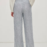 100% Linen Striped Elastic Waist Straight Leg Pants