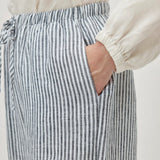 100% Linen Striped Elastic Waist Straight Leg Pants