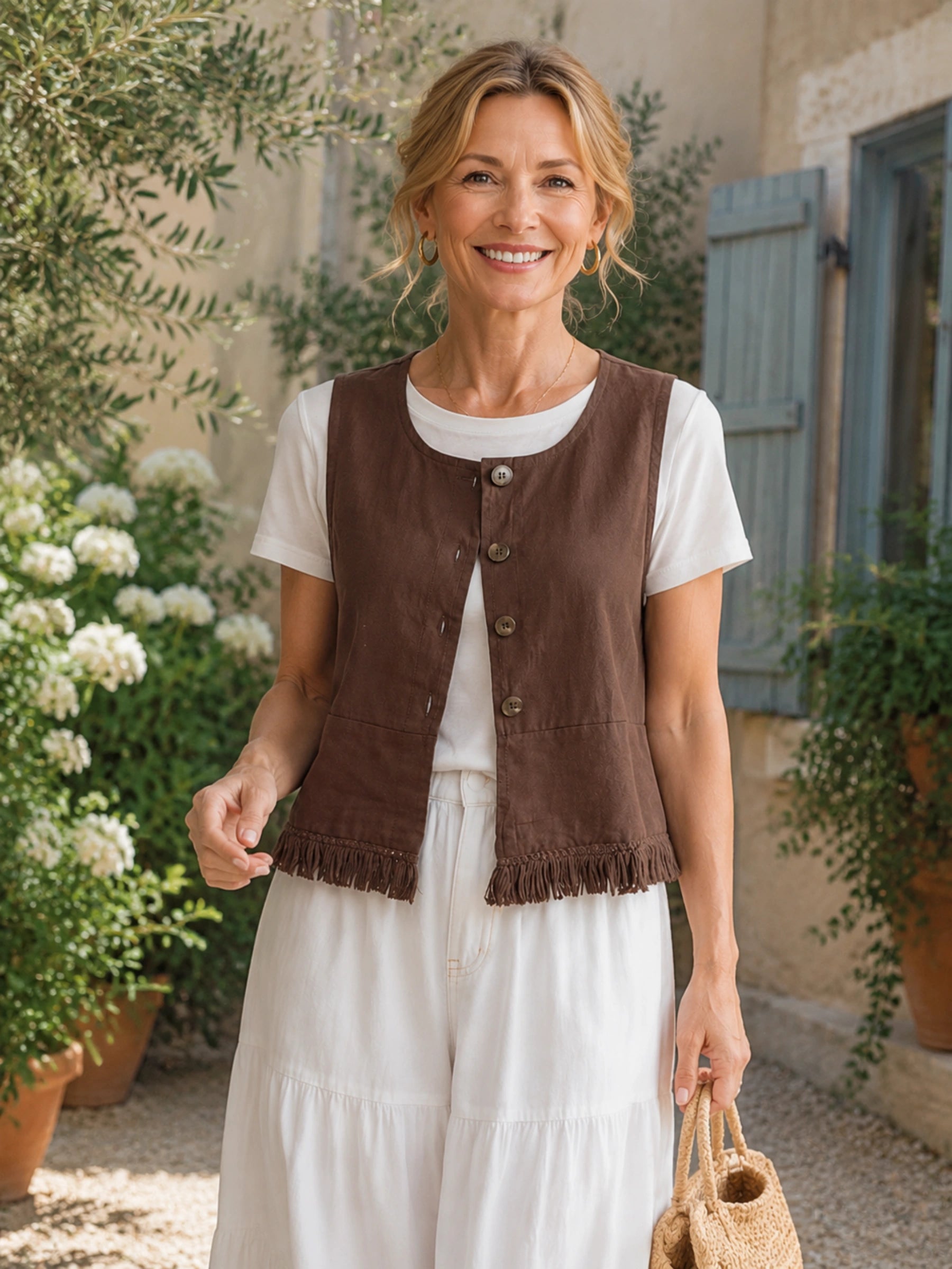 100% Linen Tassel Hem Tank Top