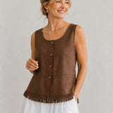 100% Linen Tassel Hem Tank Top