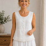 100% Linen Tassel Hem Tank Top