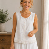 100% Linen Tassel Hem Tank Top