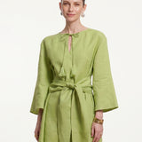 100% Linen Tassel Tie-Neck Belted Mini dress