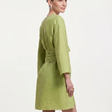 100% Linen Tassel Tie-Neck Belted Mini dress