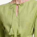 100% Linen Tassel Tie-Neck Belted Mini dress