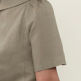 100% Linen Textured Collar Puff Sleeve Blouse