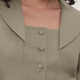 100% Linen Textured Collar Puff Sleeve Blouse