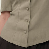100% Linen Textured Collar Puff Sleeve Blouse