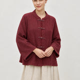 100% Linen Textured Frog Button Top