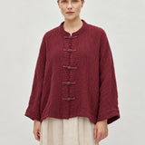 100% Linen Textured Frog Button Top