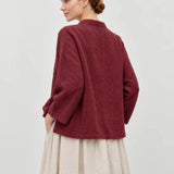 100% Linen Textured Frog Button Top
