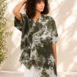 100% Linen Tie-Dye Asymmetric Frayed Blouse