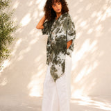 100% Linen Tie-Dye Asymmetric Frayed Blouse