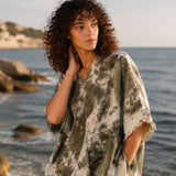 100% Linen Tie-Dye Asymmetric Frayed Blouse