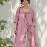 100% Linen Tie-Neck Button-Front Relaxed Maxi Dress