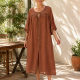 100% Linen Tie Neck Maxi Dress