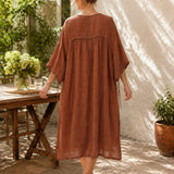 100% Linen Tie Neck Maxi Dress