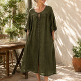 100% Linen Tie Neck Maxi Dress